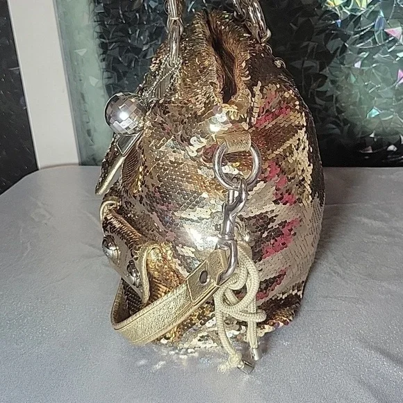 Coach RARE Y2k Vintage XL Gold Sequin 'Spotlight' Disco Purse 15383 - Picture 2 of 13